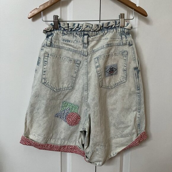 Vintage Rue Royal Shorts Womens 26 Acid Wash Patchwork Paperbag 90s High Rise - Picture 2 of 12
